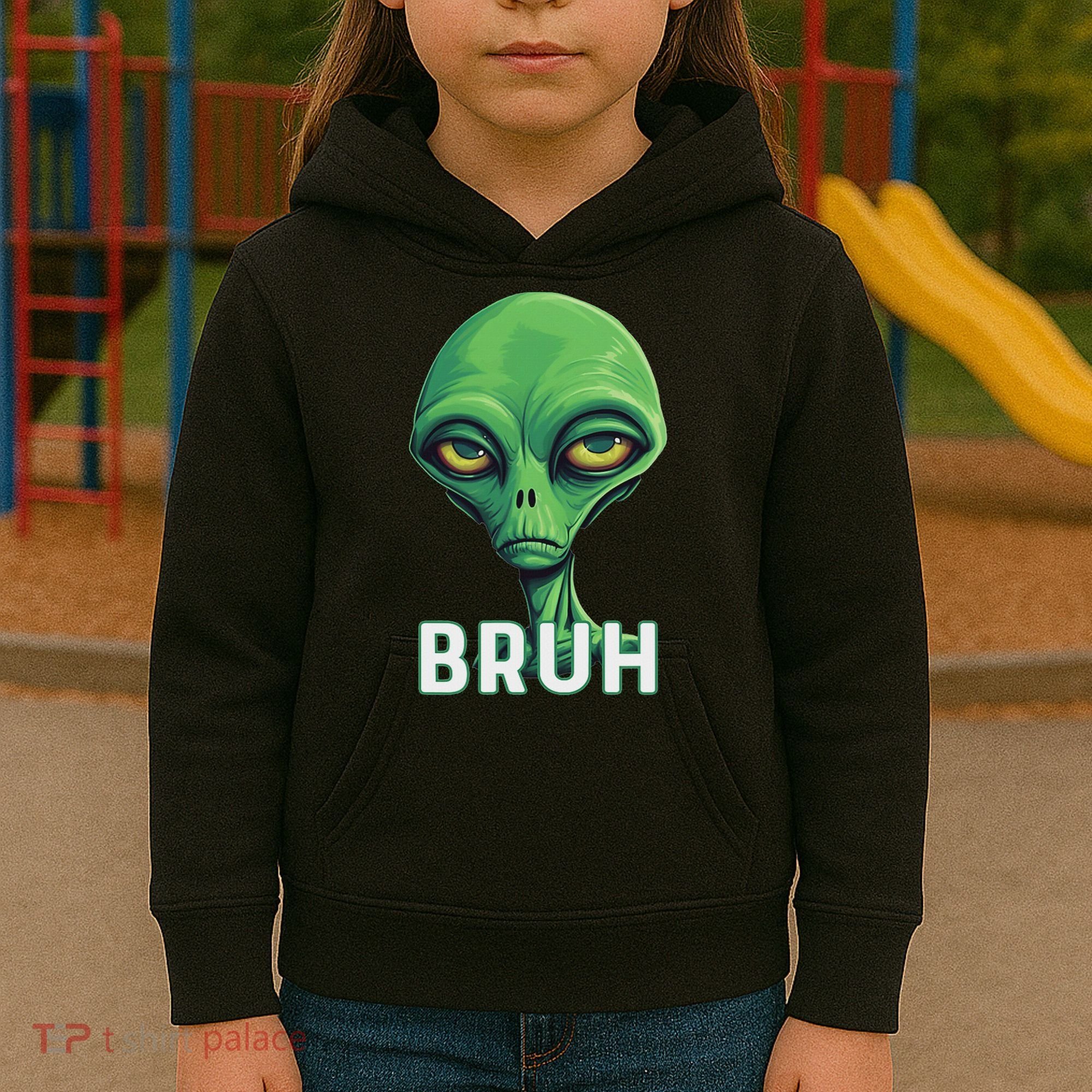 Bruh Meme Funny Saying Brother Greeting Ns Alien Kids Hoodie
