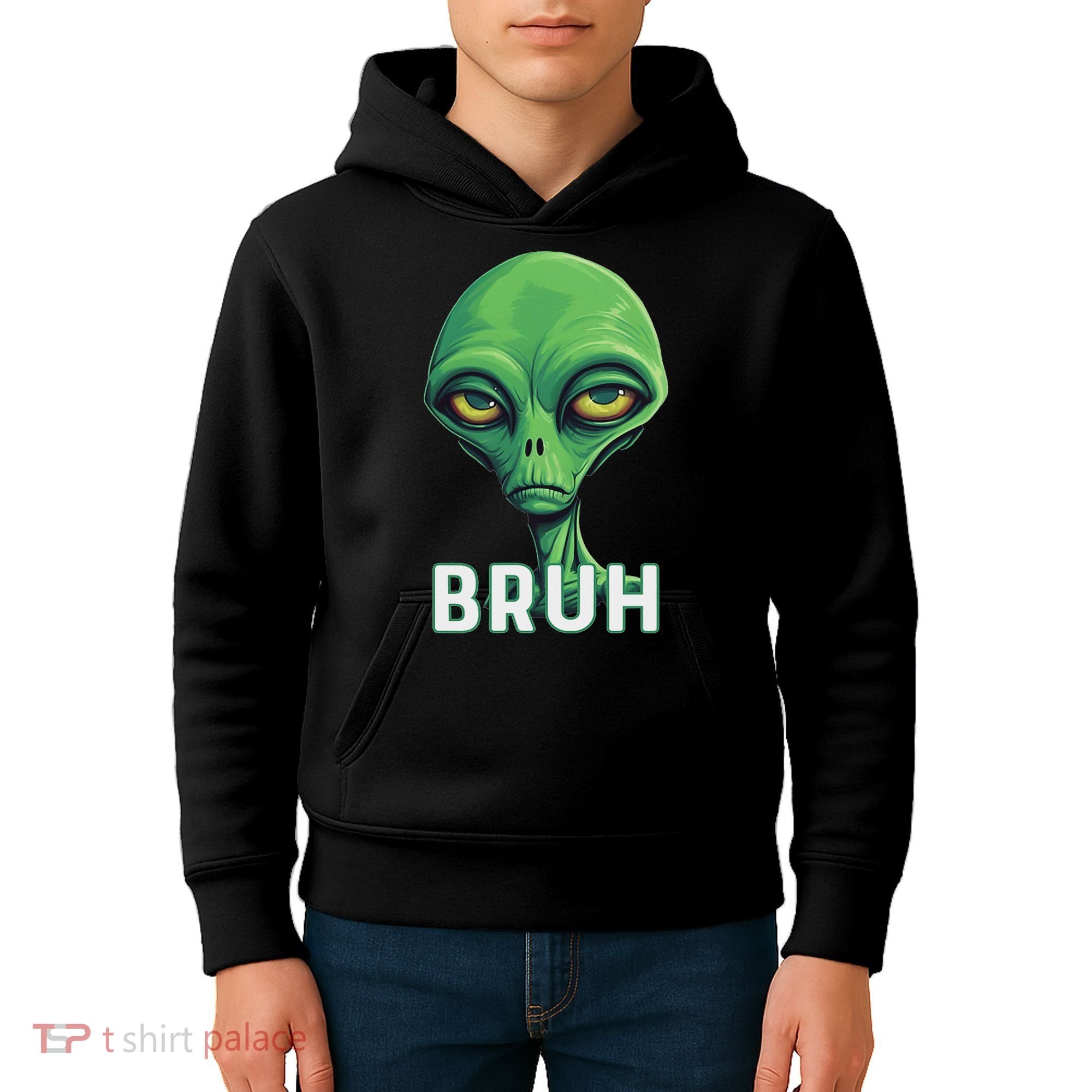 Bruh Meme Funny Saying Brother Greeting Ns Alien Kids Hoodie