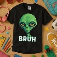 Bruh Meme Funny Saying Brother Greeting Ns Alien Kids T-Shirt thumb 3