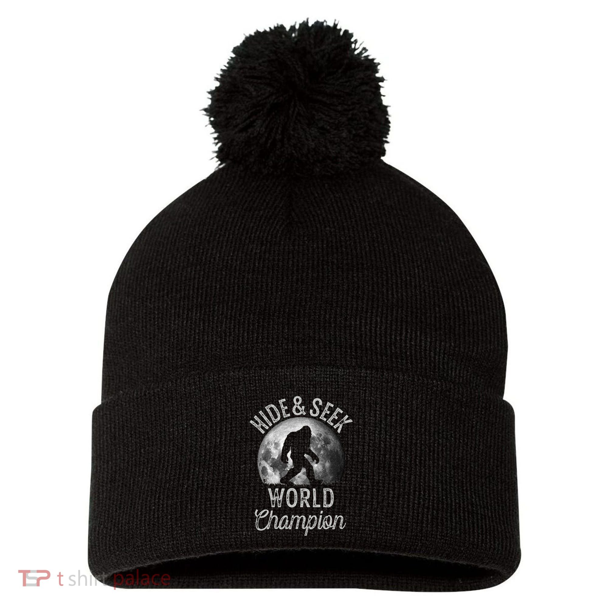 Bigfoot Moon Fantasy Hide And Seek World Champion Sasquatch Pom Pom 12in Knit Beanie