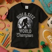 Bigfoot Moon Fantasy Hide And Seek World Champion Sasquatch Kids T-Shirt thumb 3