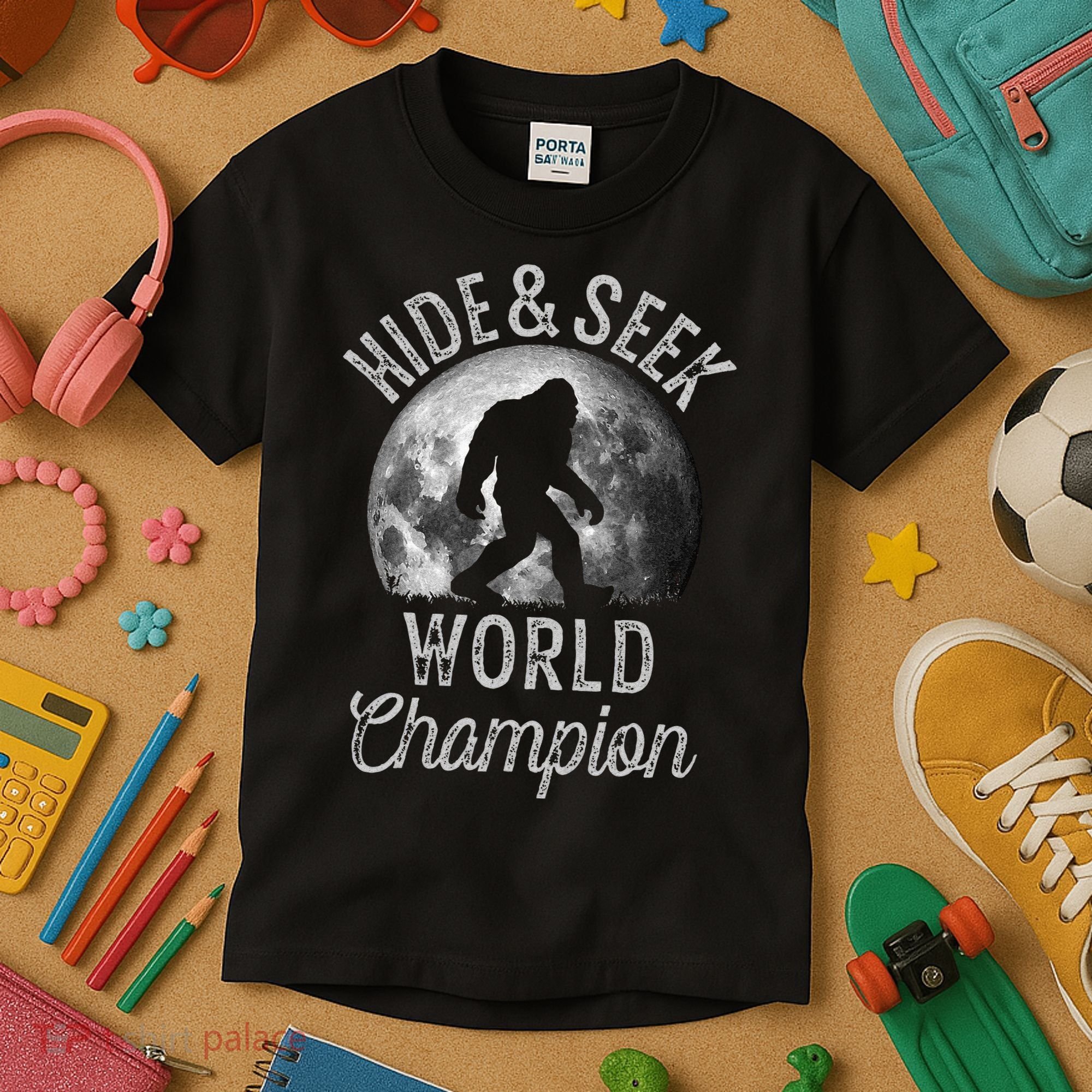 Bigfoot Moon Fantasy Hide And Seek World Champion Sasquatch Kids T-Shirt