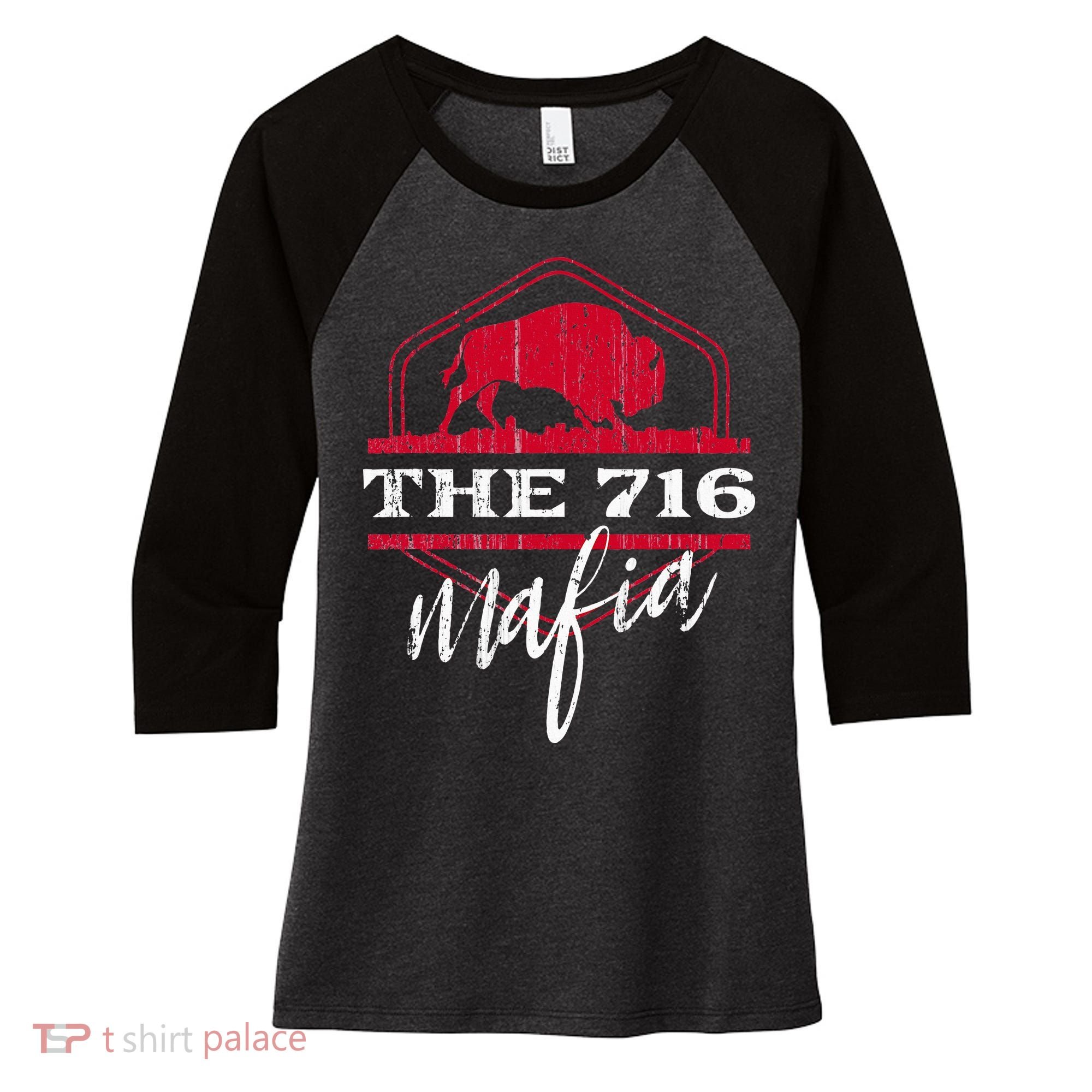 Buffalo Mafia For The 716 Area Code Buffalo Ny Women's Tri-Blend 3/4-Sleeve Raglan Shirt