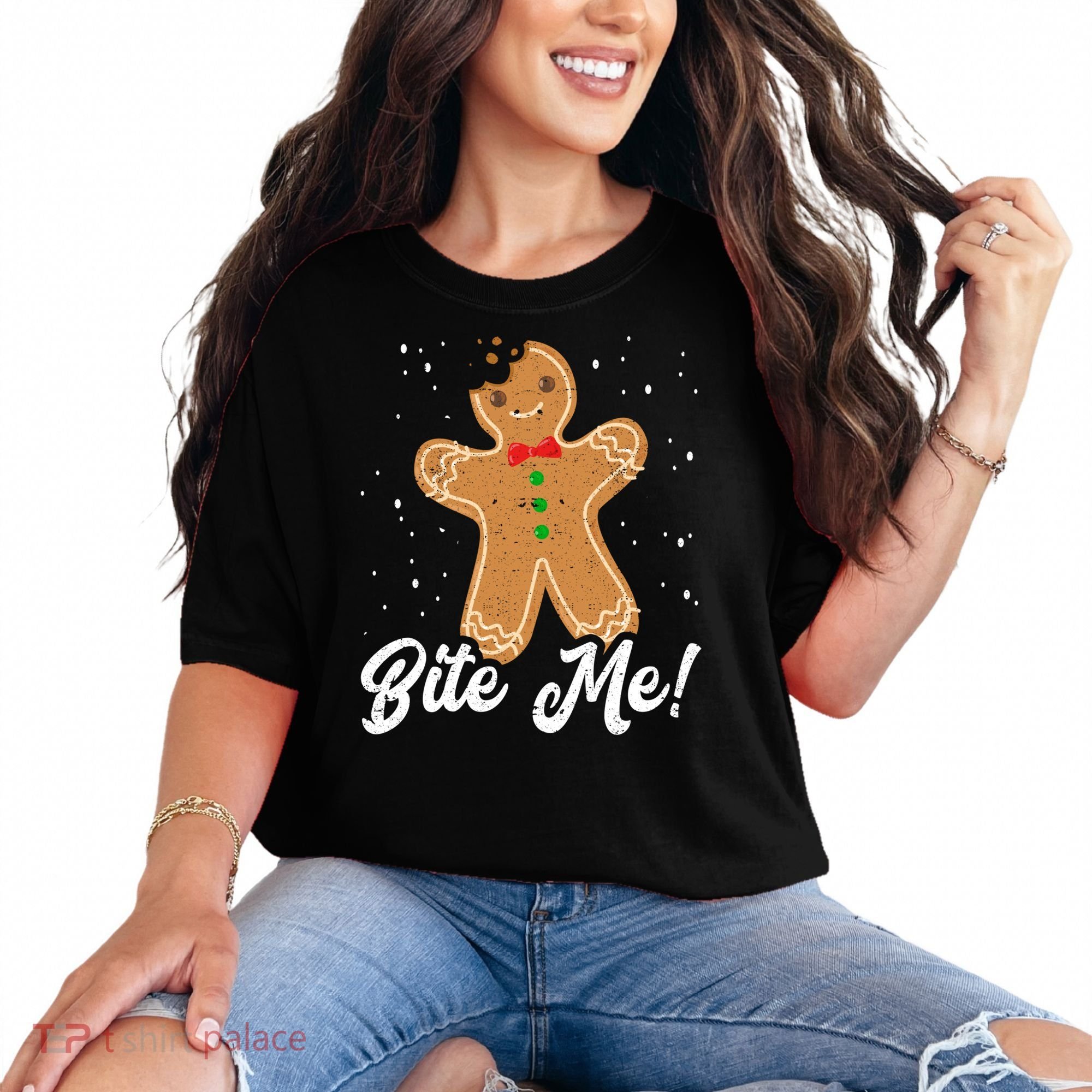 Bite Me Funny Gingerbread Christmas Holiday Cookie Meaningful Gift Comfort Colors T-Shirt