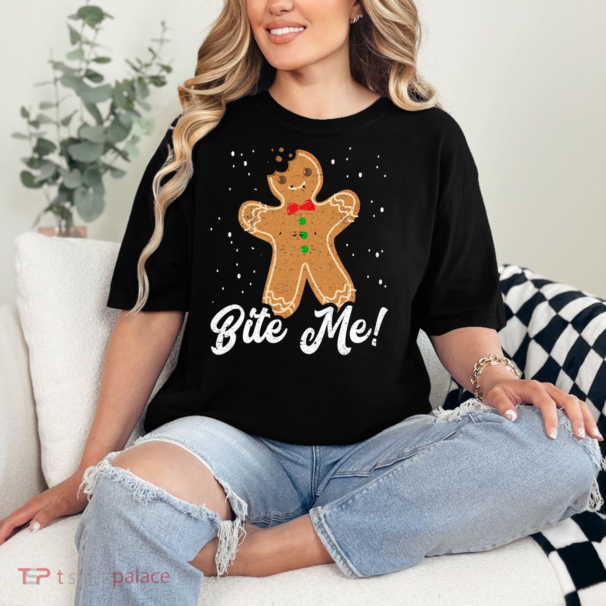 Bite Me Funny Gingerbread Christmas Holiday Cookie Meaningful Gift Comfort Colors T-Shirt