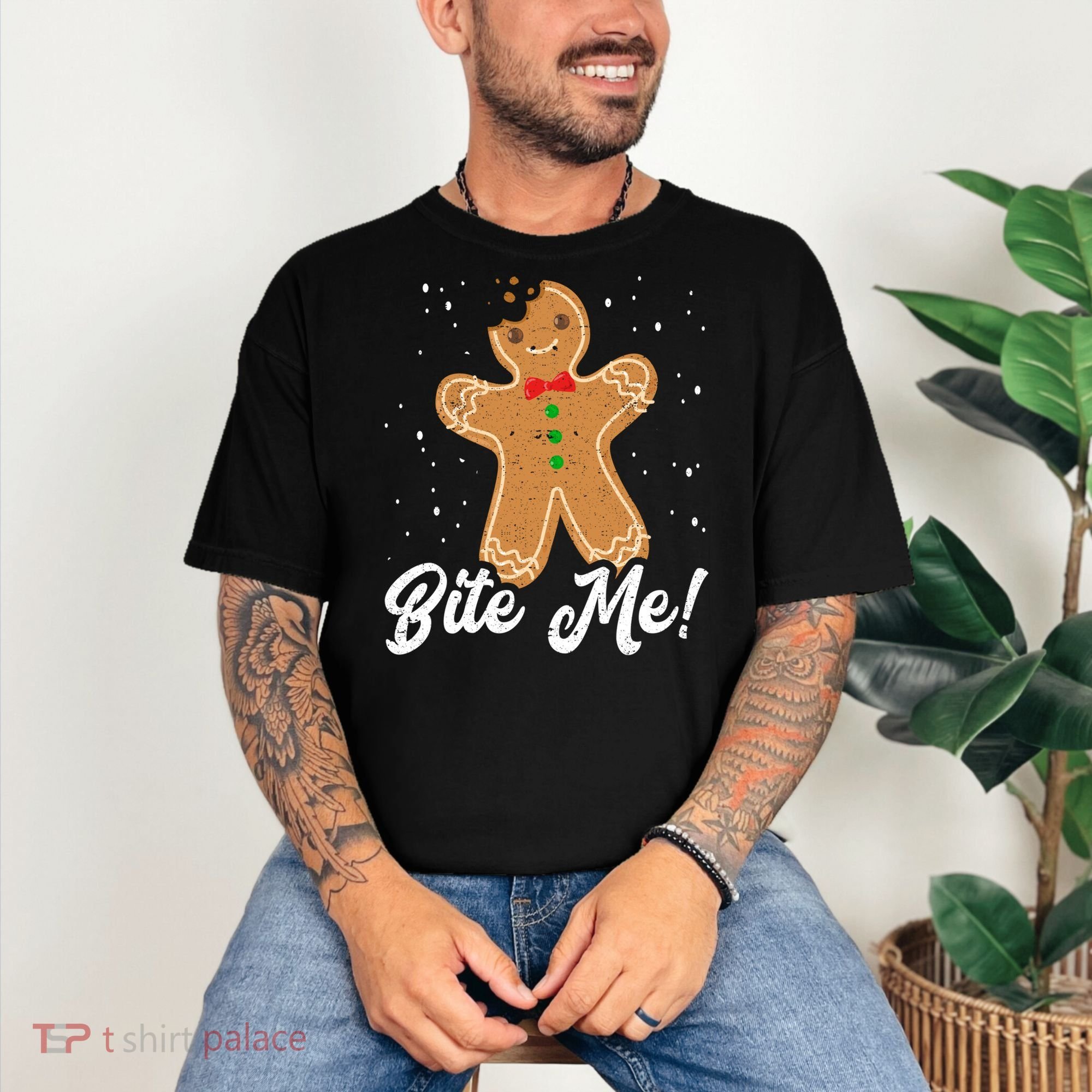 Bite Me Funny Gingerbread Christmas Holiday Cookie Meaningful Gift Comfort Colors T-Shirt