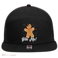 Bite Me Funny Gingerbread Christmas Holiday Cookie Meaningful Gift 7 Panel Mesh Trucker Snapback Hat thumb 0
