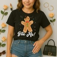Bite Me Funny Gingerbread Christmas Holiday Cookie Meaningful Gift Comfort Colors Boxy T-Shirt thumb 2