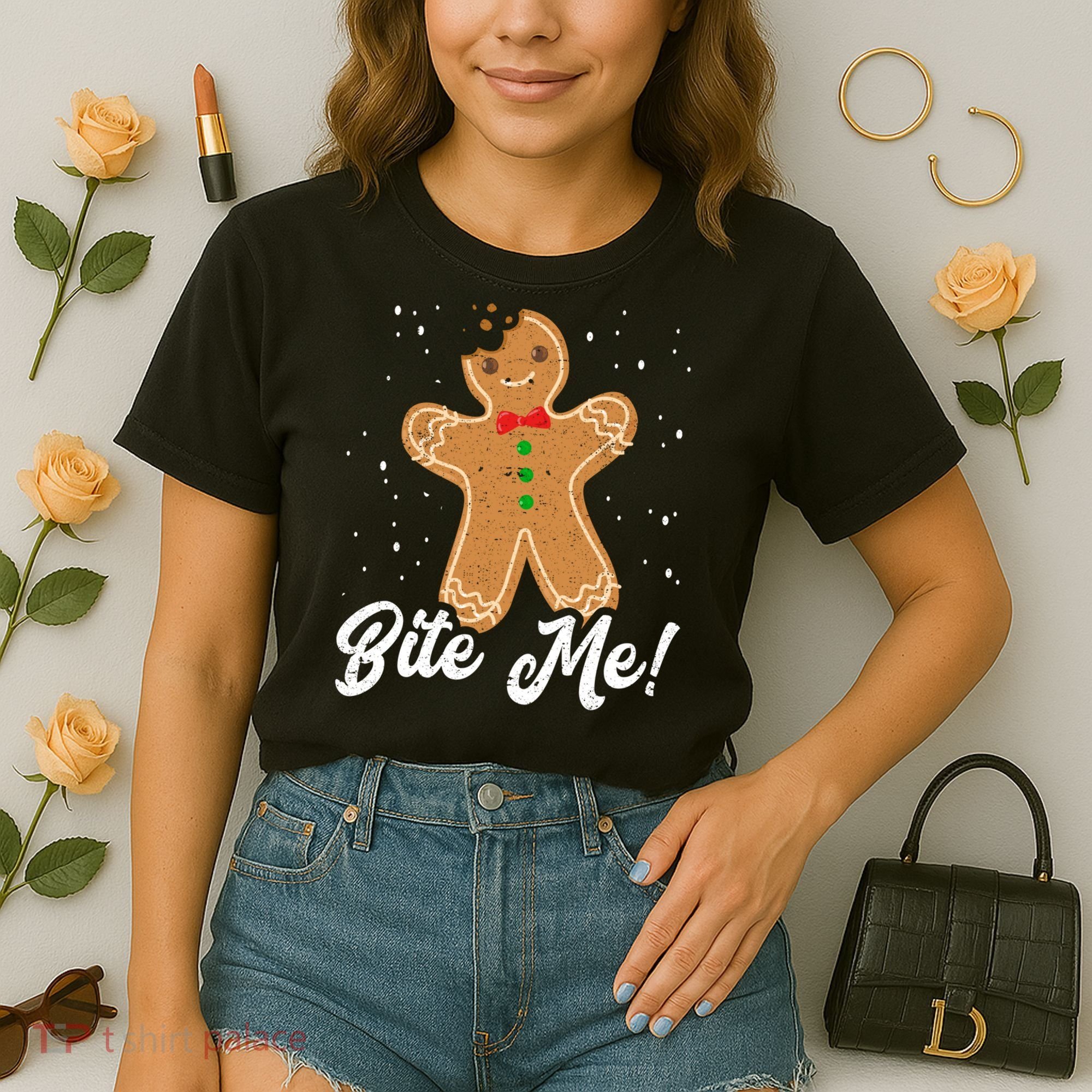Bite Me Funny Gingerbread Christmas Holiday Cookie Meaningful Gift Comfort Colors Boxy T-Shirt