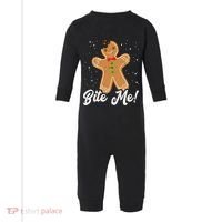 Bite Me Funny Gingerbread Christmas Holiday Cookie Meaningful Gift Infant Fleece One Piece thumb 0