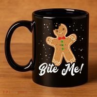 Bite Me Funny Gingerbread Christmas Holiday Cookie Meaningful Gift 11oz C Handle Ceramic Mug thumb 4
