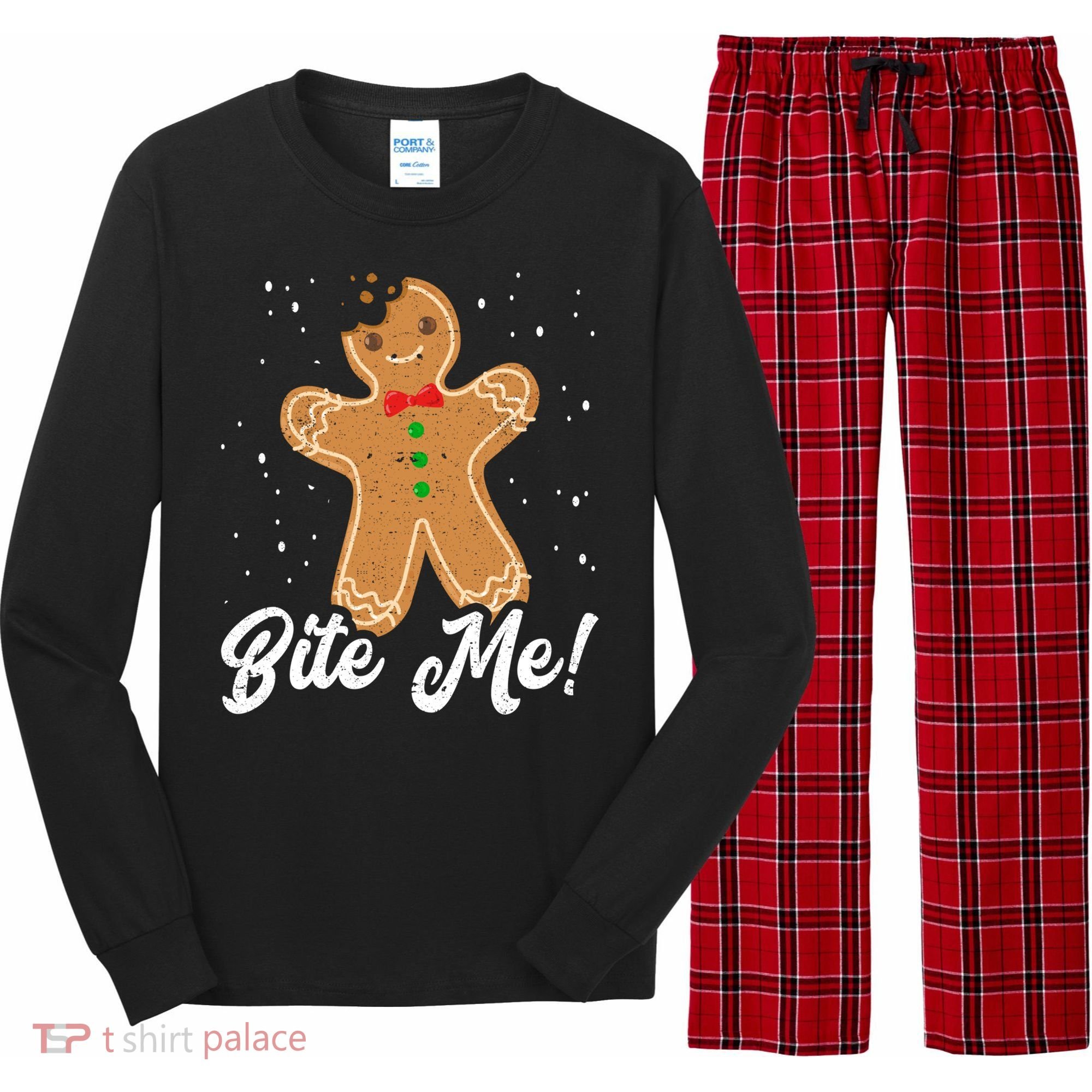 Bite Me Funny Gingerbread Christmas Holiday Cookie Meaningful Gift Long Sleeve Pajama Set