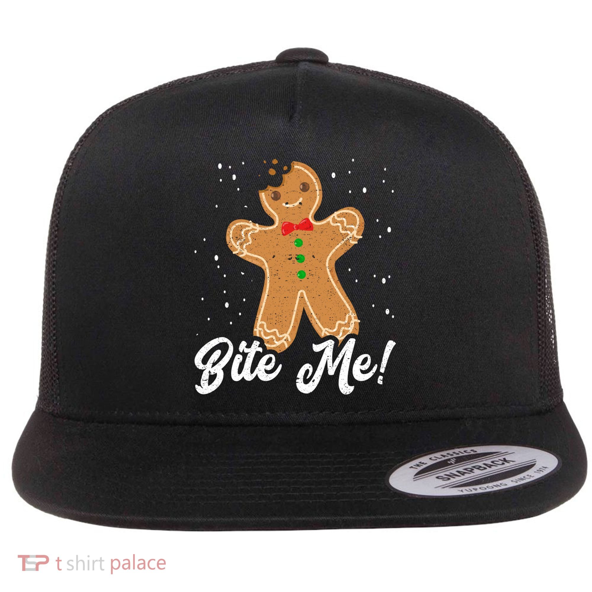 Bite Me Funny Gingerbread Christmas Holiday Cookie Meaningful Gift Flat Bill Trucker Hat