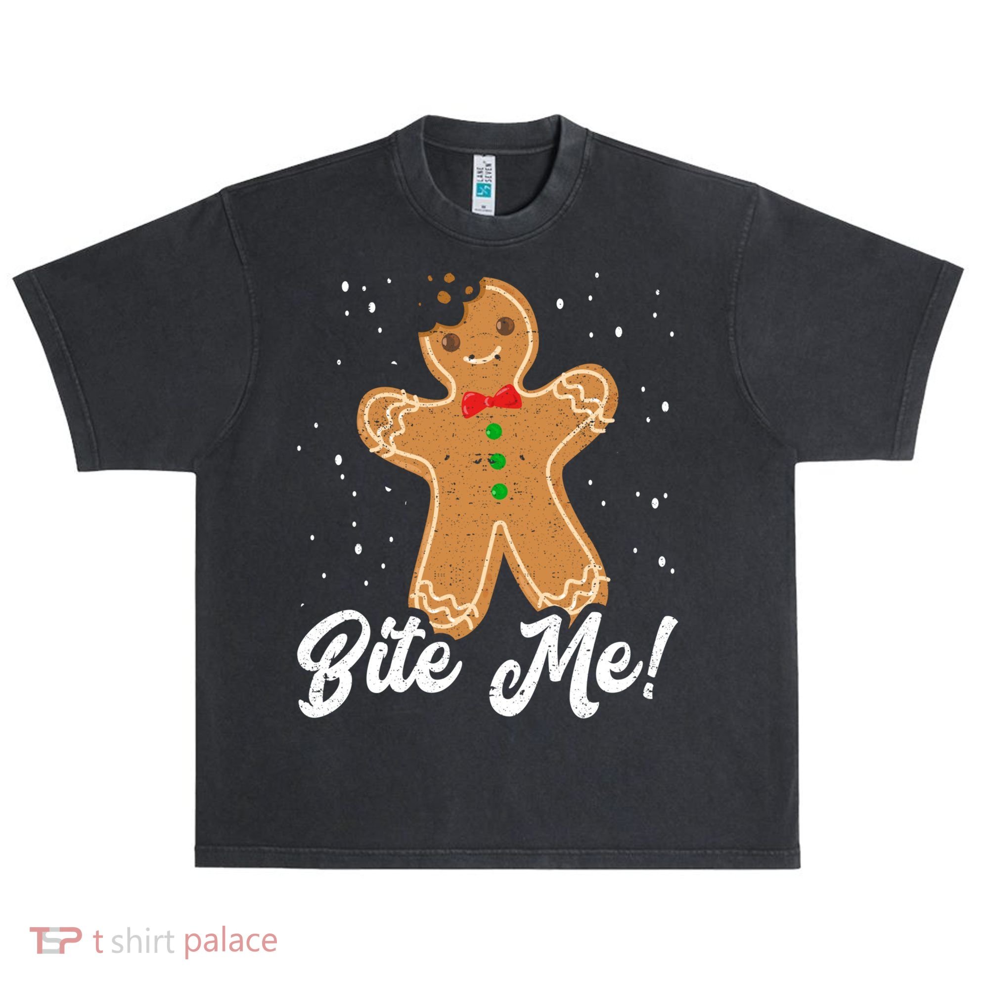 Bite Me Funny Gingerbread Christmas Holiday Cookie Meaningful Gift Urban Oversized Heavyweight T-Shirt