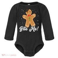 Bite Me Funny Gingerbread Christmas Holiday Cookie Meaningful Gift Baby Long Sleeve Bodysuit thumb 0