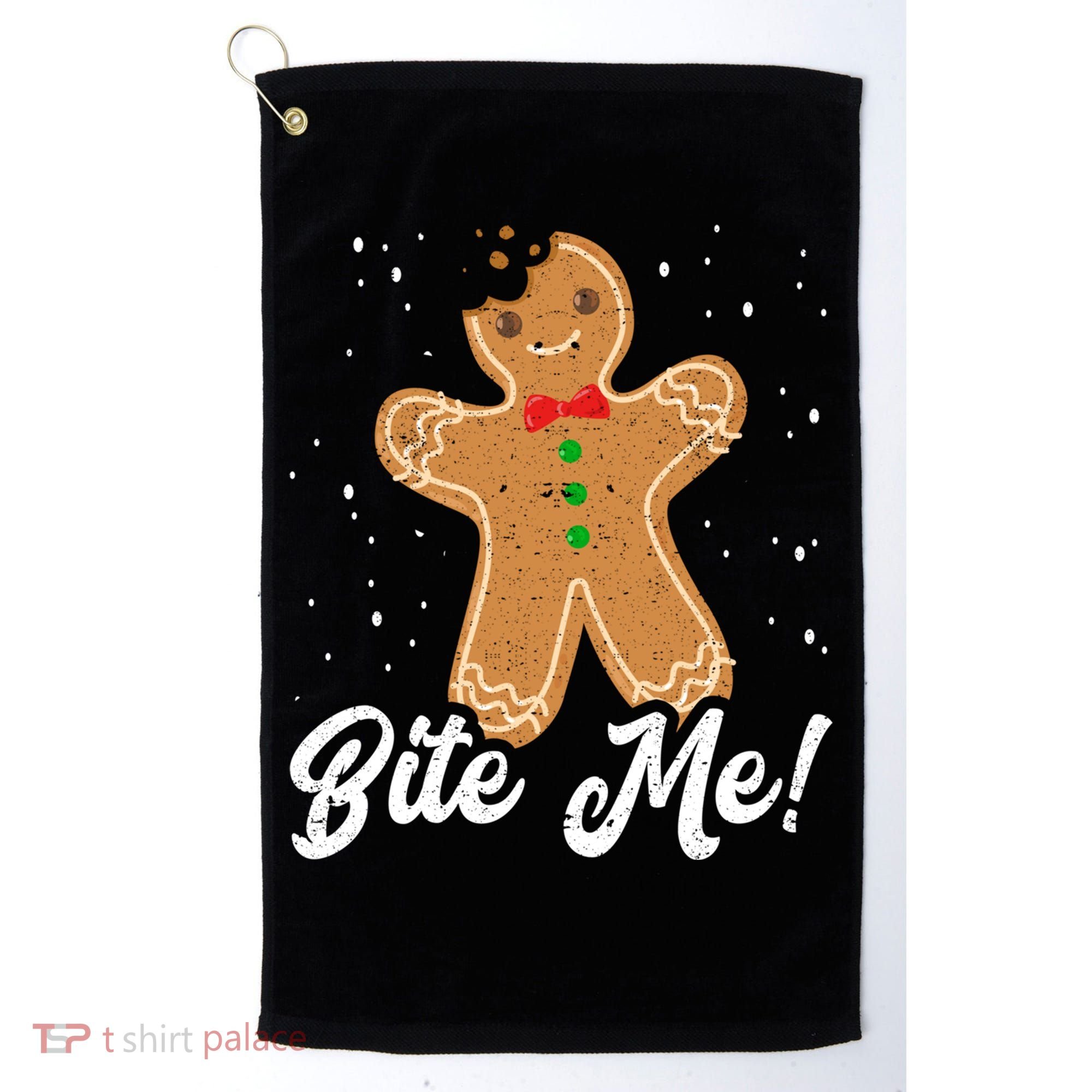 Bite Me Funny Gingerbread Christmas Holiday Cookie Meaningful Gift Golf Towel