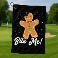 Bite Me Funny Gingerbread Christmas Holiday Cookie Meaningful Gift Golf Towel thumb 1