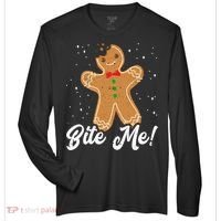 Bite Me Funny Gingerbread Christmas Holiday Cookie Meaningful Gift Zone Performance Long-Sleeve T-Shirt thumb 0