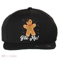 Bite Me Funny Gingerbread Christmas Holiday Cookie Meaningful Gift Wool Snapback Cap thumb 0