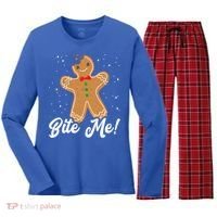 Bite Me Funny Gingerbread Christmas Holiday Cookie Meaningful Gift Women's Long Sleeve Flannel Pajama Set  thumb 0
