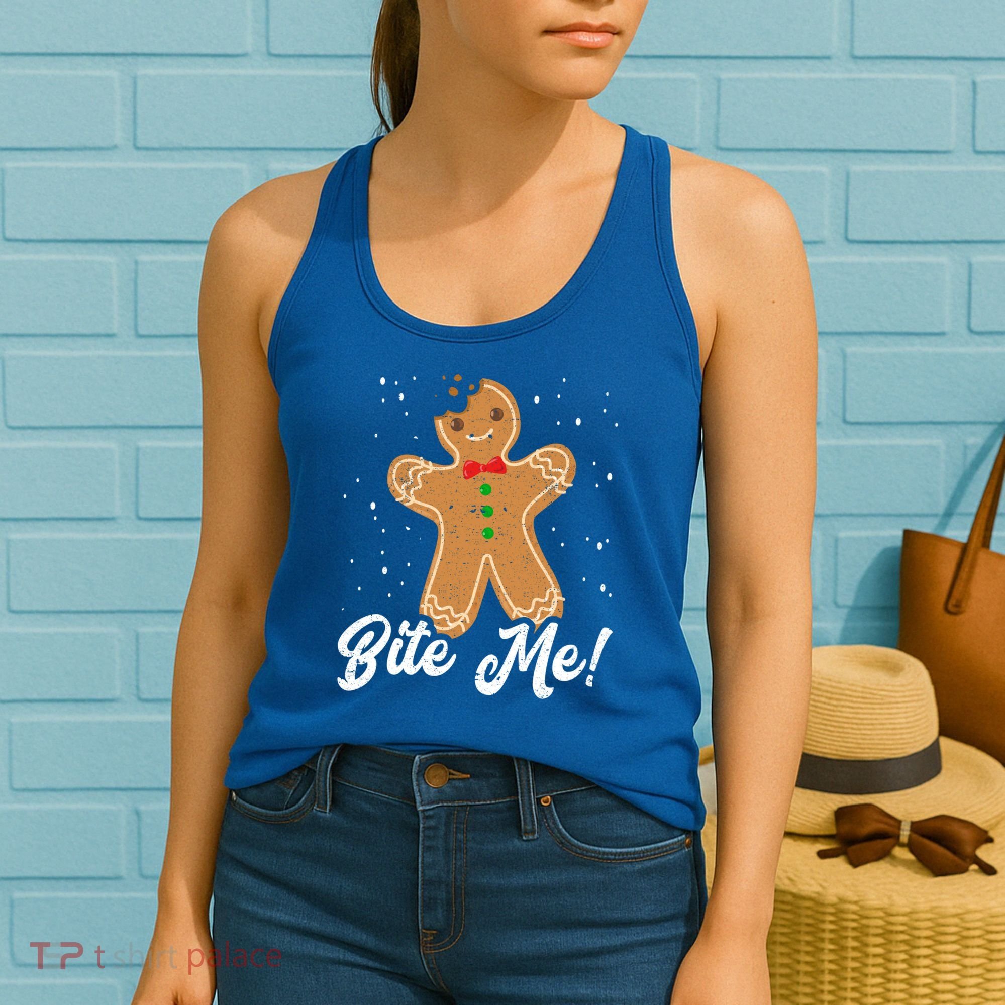 Bite Me Funny Gingerbread Christmas Holiday Cookie Meaningful Gift Women's Tank Top