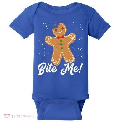 Bite Me Funny Gingerbread Christmas Holiday Cookie Meaningful Gift Baby Bodysuit