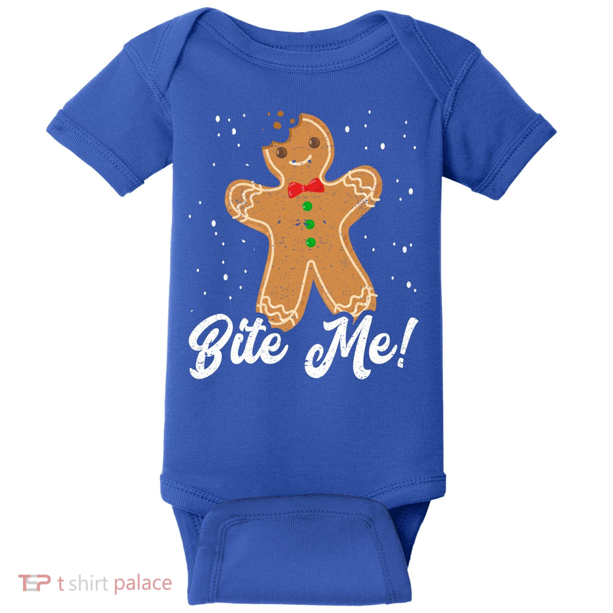 Bite Me Funny Gingerbread Christmas Holiday Cookie Meaningful Gift Baby Bodysuit