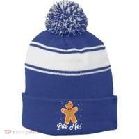 Bite Me Funny Gingerbread Christmas Holiday Cookie Meaningful Gift Stripe Pom Pom Beanie thumb 0