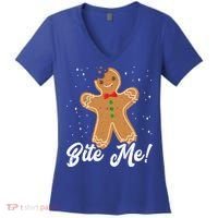 Bite Me Funny Gingerbread Christmas Holiday Cookie Meaningful Gift Women's V-Neck T-Shirt thumb 0