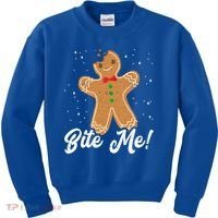 Bite Me Funny Gingerbread Christmas Holiday Cookie Meaningful Gift Kids Sweatshirt thumb 0