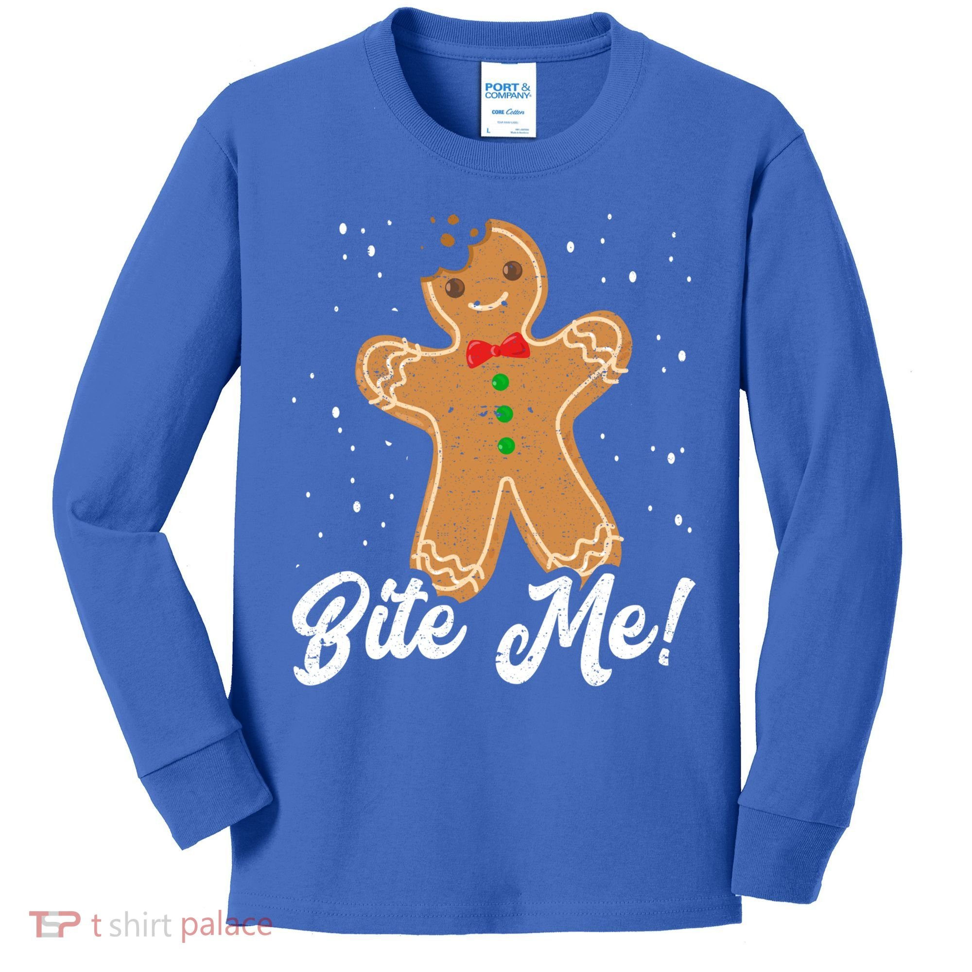 Bite Me Funny Gingerbread Christmas Holiday Cookie Meaningful Gift Kids Long Sleeve Shirt