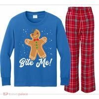 Bite Me Funny Gingerbread Christmas Holiday Cookie Meaningful Gift Kids Long Sleeve Plaid Pajama Set thumb 0