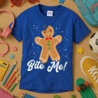 Bite Me Funny Gingerbread Christmas Holiday Cookie Meaningful Gift Kids T-Shirt thumb 3