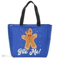 Bite Me Funny Gingerbread Christmas Holiday Cookie Meaningful Gift Tote Bag thumb 0