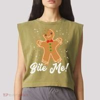 Bite Me Funny Gingerbread Christmas Holiday Cookie Meaningful Gift Garment-Dyed Women's Muscle Tee thumb 2