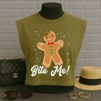 Bite Me Funny Gingerbread Christmas Holiday Cookie Meaningful Gift Garment-Dyed Women's Muscle Tee thumb 3