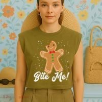 Bite Me Funny Gingerbread Christmas Holiday Cookie Meaningful Gift Garment-Dyed Women's Muscle Tee thumb 4