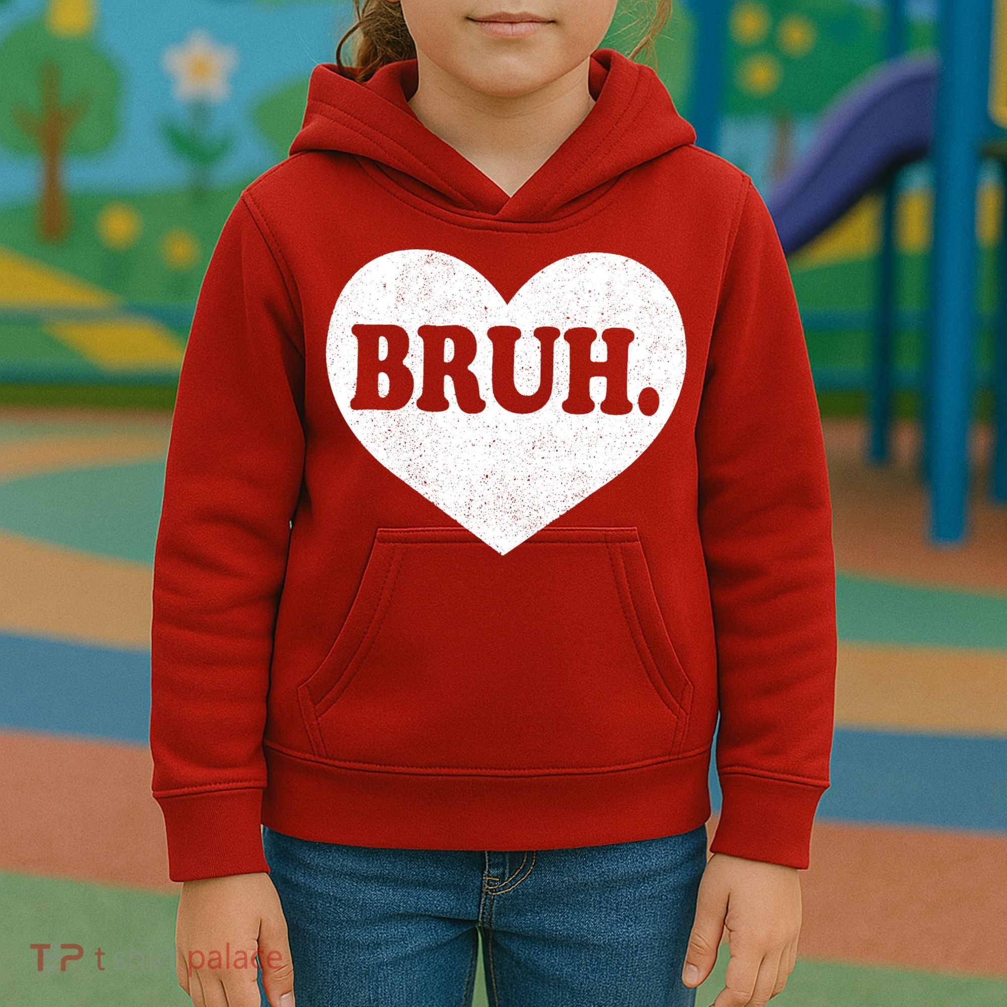 Bruh Meme Funny Saying Funny Retro Valentine Kids Hoodie