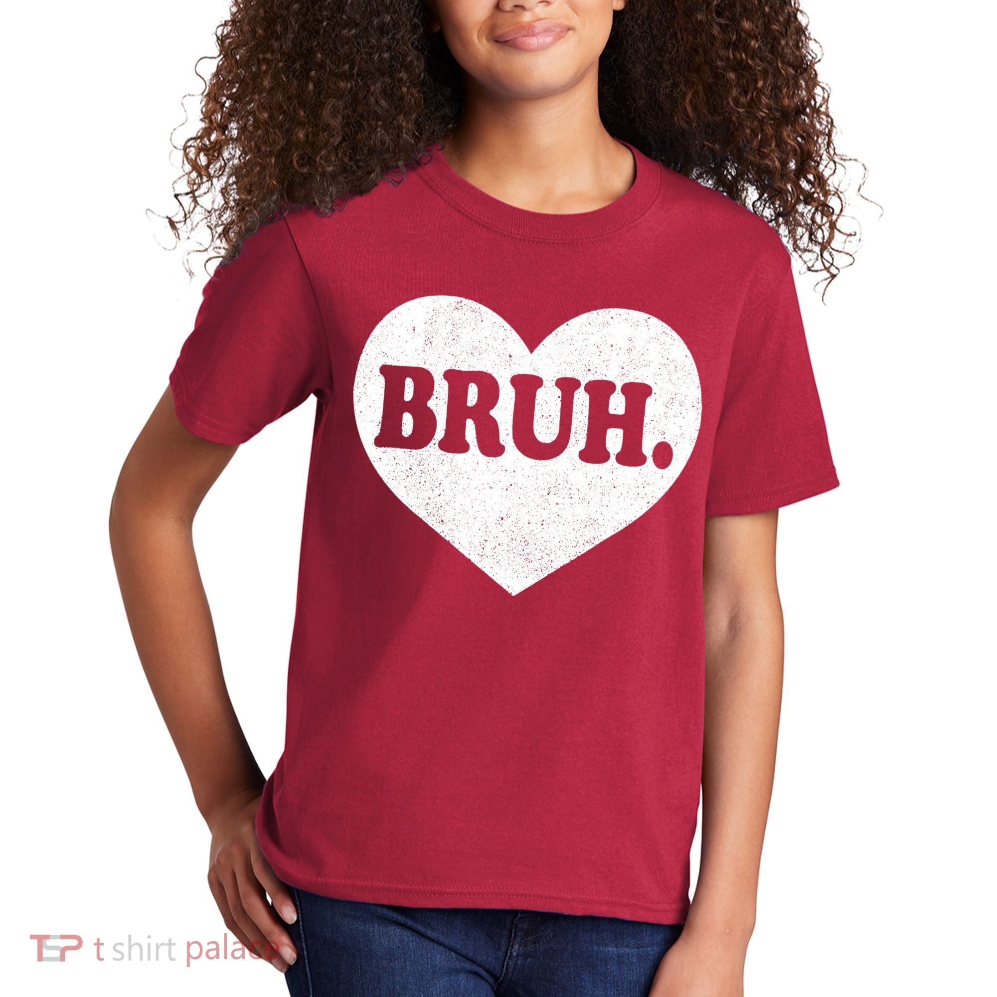 Bruh Meme Funny Saying Funny Retro Valentine Kids T-Shirt
