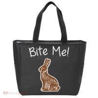 Bite Me Funny Chocolate Easter Bunny Tote Bag thumb 0