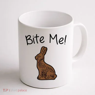 Bite Me Funny Chocolate Easter Bunny Coffee Mug back