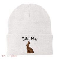 Bite Me Funny Chocolate Easter Bunny Beanie thumb 0