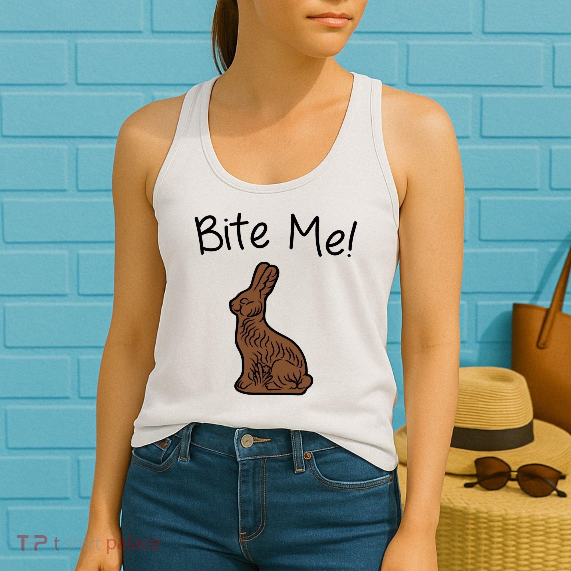 Bite Me Funny Chocolate Easter Bunny Women's Tank Top