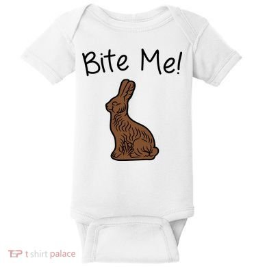 Bite Me Funny Chocolate Easter Bunny Baby Bodysuit