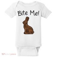Bite Me Funny Chocolate Easter Bunny Baby Bodysuit thumb 0