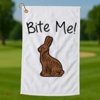 Bite Me Funny Chocolate Easter Bunny Golf Towel thumb 1