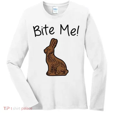 Bite Me Funny Chocolate Easter Bunny Women's Long Sleeve Shirt