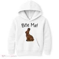 Bite Me Funny Chocolate Easter Bunny Kids Hoodie thumb 0