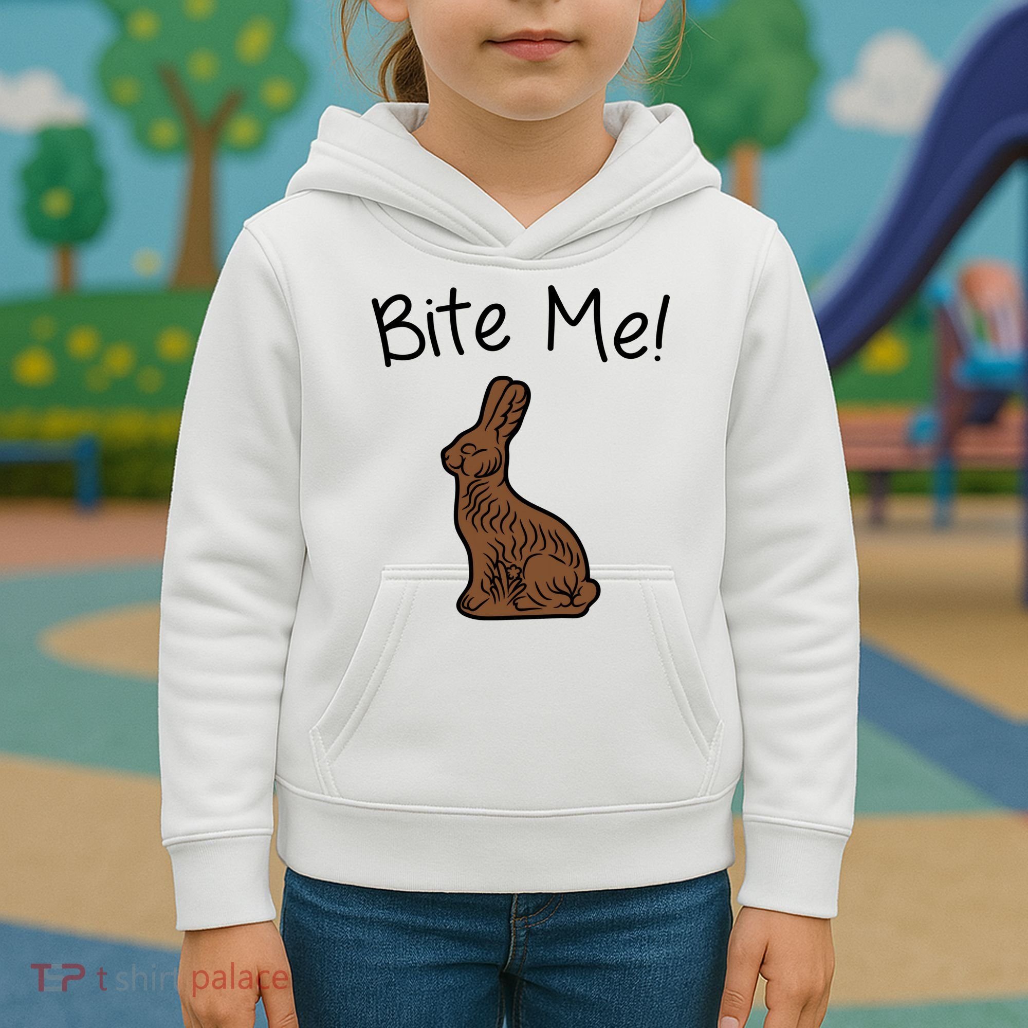 Bite Me Funny Chocolate Easter Bunny Kids Hoodie