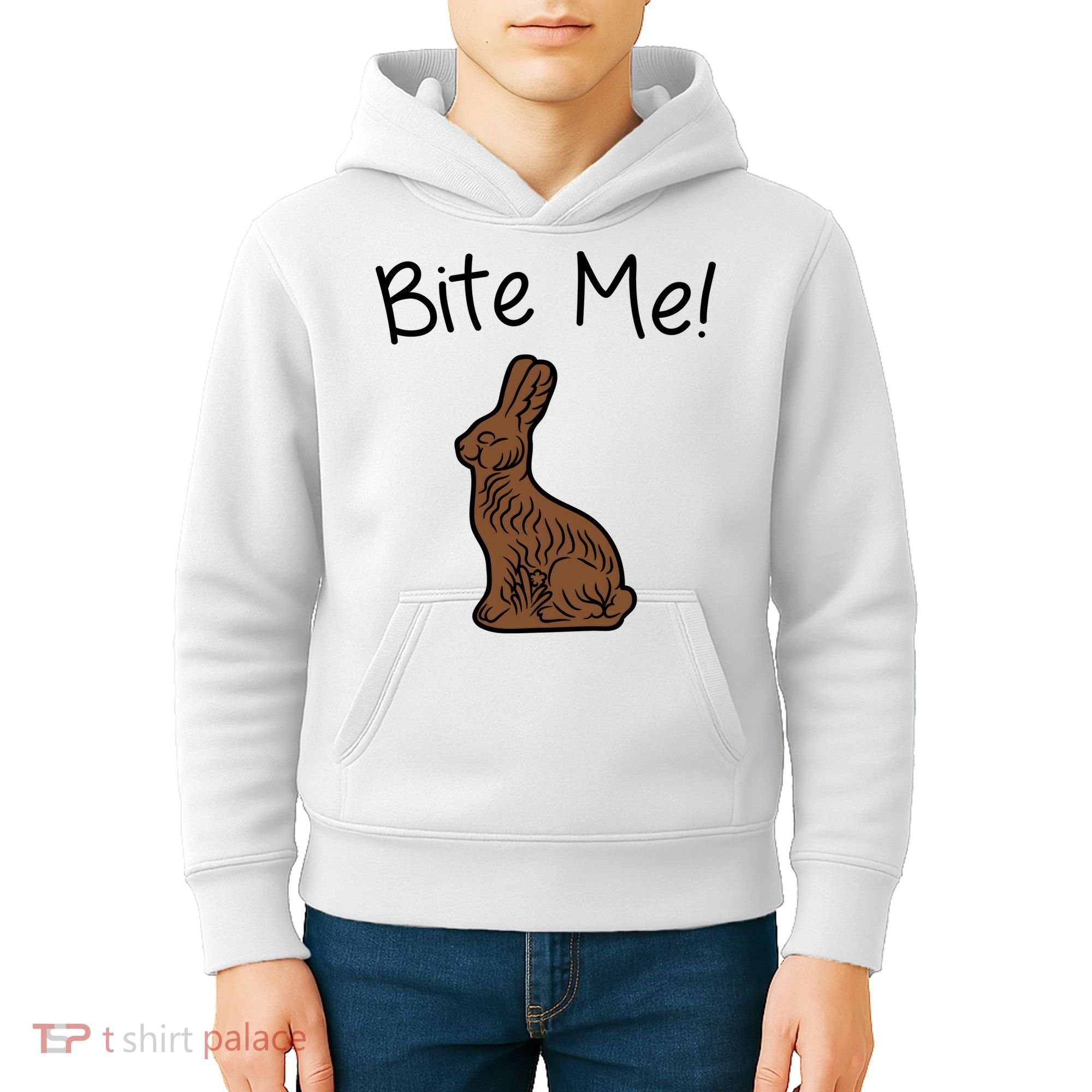 Bite Me Funny Chocolate Easter Bunny Kids Hoodie